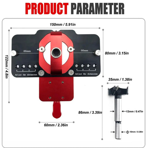 Heavy Duty Door Hinge Jig Kit With Aluminum Alloy Base And Steel Guide Bushing For Router Mortising 35Mm Drill Bit Depth Adjust Screws, 150mm