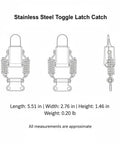 Diagram of Heavy Duty 304 Stainless Steel Toggle Latch With Double Spring Draw Catch showing dimensions and side view.