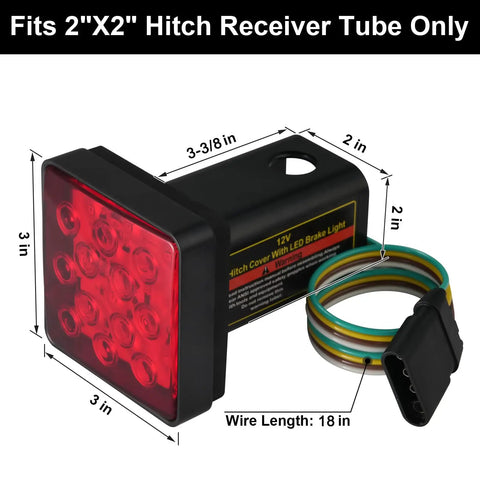Red Lens Trailer Hitch Cover With 12 LED Brake Light For 2 Inch Receiver Keeps It Lit With Rear Fog Light Function 12V System Ready