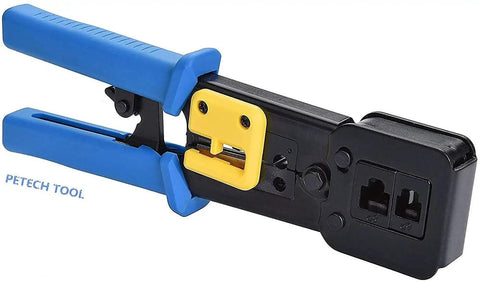 Pro Grade RJ45 Crimp Tool Pass Through Kit With 5 Replacement 8 Pin Blades For Cat5 Cat5e Cat6 Ethernet Cables RJ11 RJ12 End