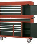 Massive Yellow Rolling Tool Chest And Wide Drawer Cabinet Storage Rack Designed For Garage Shops Heavy Duty Metal Construction with drawers open