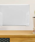 Top Shelf Under Desk Laptop Mount Clear Acrylic Wall Bracket For Universal Tablets And Keyboards Adjustable Mount holding a laptop.
