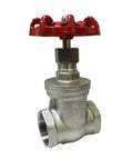 Heavy Duty Gate Valve One And A Quarter Inch NPT Female To Female Stainless Steel 316 Rotary Sluice Valve with red handwheel.