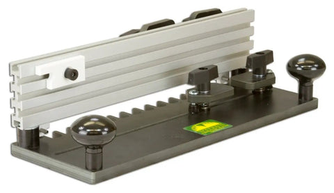Pro Grade Half Blind Dovetail Jig For Router Table Heavy Duty Woodworking Fixture with black base and adjustable clamps