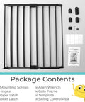 Package contents of Easy Swing and Lock Baby Gate Series 2 Hardware Mounted Metal Safety for Stairs and Doorways