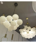 Bubble Glass Chandelier White Ball Suspension Pendant Lamp Hanging Light for Living Room Bedroom Home Decor,Modern with multiple round glass balls.