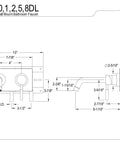 Diagram of Single Handle Wall Mount Bathroom Faucet In Brushed Nickel Finish With Quarter Turn Ceramic Cartridge And Swivel Spout.