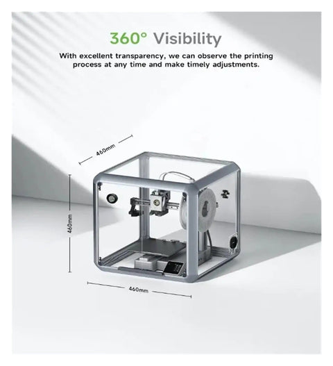 Transparent Acrylic 360 Degree 3D Printer Enclosure With LED Lighting And Stable Temperature Control, 440mm dimensions, A1 series.