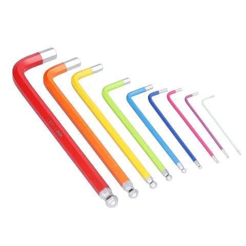 Awesome 9 Piece Colourful Hex Wrench Set With Long Arm Chrome Steel Flat Heads Plus Storage Case For All Your Biking And Home Repair Needs, 9-piece long arm hex keys