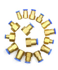 Pneumatic Quick Connector Air Fitting for 4 6 8 10 12 Millimeter Hose and Tube, Brass Body With Female Thread, arranged in circle