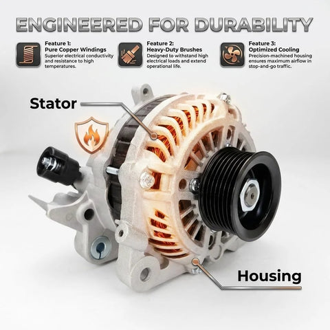 Plug And Play Alternator For Honda Civic 2006 To 2011 1.8L L4 Non Hybrid, 80 Amp 12 Volt With 7 Groove Pulley, Direct Bolt On