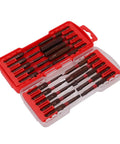 Top Notch 20-Piece Screwdriver Bits Set With Storage Box Featuring Magnetic Drill Bit Holder Kit For Torx Star Hex And Slotted Flat Head Driver Assortment Built To Last Heavy Duty Metal Construction Perfect For Any Handyman Job. 20-piece bits in red plastic storage box