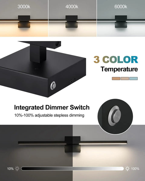 Cordless Black Rechargeable Wall Sconce With Remote 8000Mah Battery Operated Plug Free Lamp showing integrated dimmer and three color temperatures.