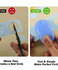 Comparison showing manual circle cutting vs. Three Eighths Inch Circle Paper Punch For Quick No Fuss Circle Cuts Great For Scrapbooking