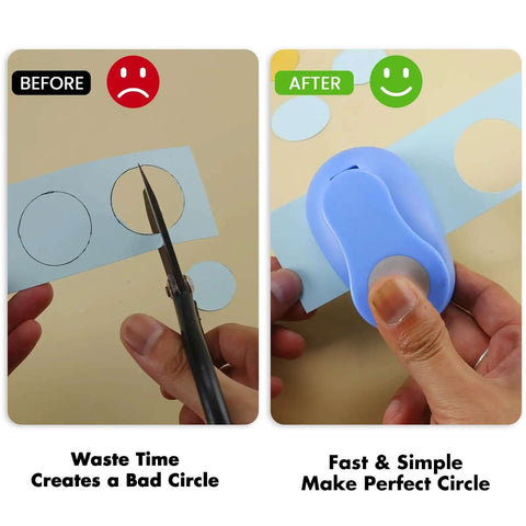 Comparison showing manual circle cutting vs. Three Eighths Inch Circle Paper Punch For Quick No Fuss Circle Cuts Great For Scrapbooking