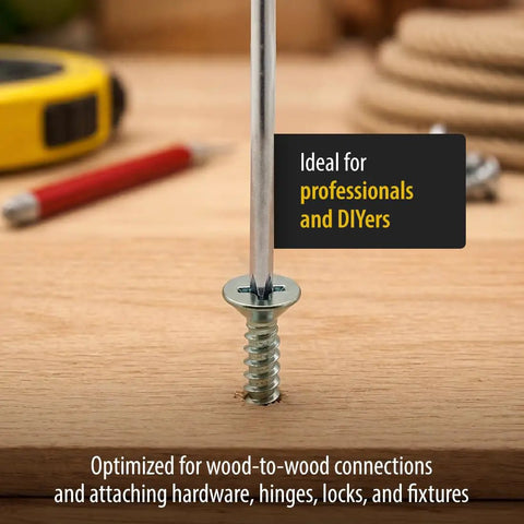 Heavy Duty Size 6 X 1/2 Inch Stainless Steel Flat Head Wood Screws in wood, ideal for outdoor repairs and woodworking projects.