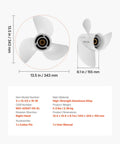 Beefed-Up Aluminum Corrosion-Resistant Outboard Propeller For Yamaha 60-130 HP, 3-blade propeller with dimensions and specs