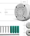 Heavy Duty Aluminum Waterproof Junction Box Mount Bracket For Bullet Security Cameras And Video Surveillance Systems Universal Fit IP66 Rated Weatherproof Cable Management Keeps Wiring Neat And Protected with dimensions and installation accessories.