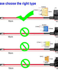 Pack Of 4 ATC Car Fuse Taps For 12V And 24V Systems showing types with dimensions for proper selection.