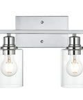Chrome Finish 2 Light Industrial Indoor Wall Sconce for Bathroom Vanity with Clear Glass Shade Over Mirror Slick Metal Fixture