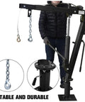 Built Tough Heavy Duty Folding Engine Hoist And Pickup Bed Tailgate Crane With Slick Hydraulic Winch, operator using hydraulic lever.