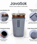 Premium Neoprene Iced Coffee Sleeve Keeps Your Daily Grind Crisp And Chill With Tough Fabric Coated Material And Reinforced Seams Built For Medium Cups Spanning Twenty Two To Twenty Eight Ounces Of Your Favorite Sip.
