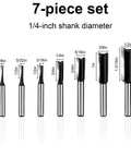 7 Piece Straight Router Bit Set With 1/4 Inch Shank Plunge Top Bearing Flush Trim Bits For DIY Woodworking, 1/8-1/2 in