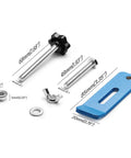 Four Pack Hold Down Clamp Kit For CNC Routers, Built Tough For Woodworking And Metalworking, shown with bolts and measurements