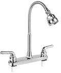 Top Shelf RV Kitchen Faucet Sporting A Slick 360 Rotating Sprayer Head And Hella Tough Stainless Steel Frame With An Eight Inch Two Hole Base.
