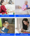 Four scenarios: child playing with toy, elderly woman reading, receiving courier packages, woman using smartphone indoors.