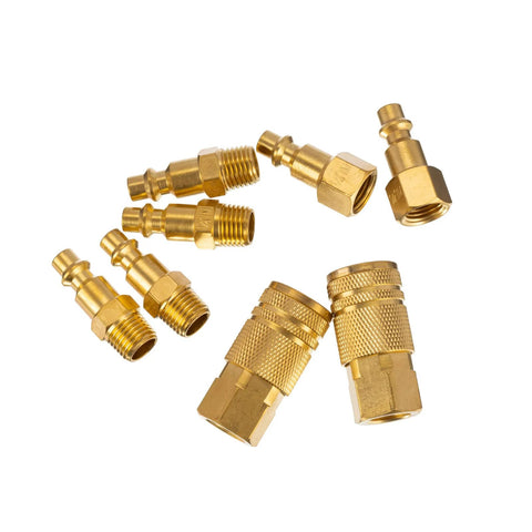 Milosline brass air hose connectors set with 1/4 in fittings, 8-piece quick-connect air compressor adapters
