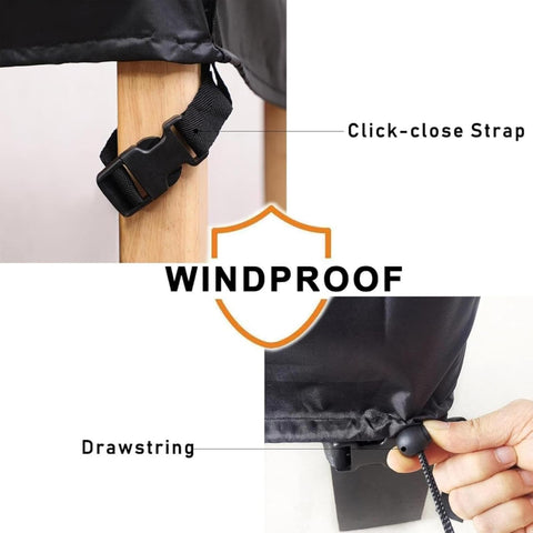Close-up of windproof features on All Weather Rectangle Patio Table And Chair Set Cover Tough As Nails Waterproof 110L x 59W x 39H Inches Outdoor Guard