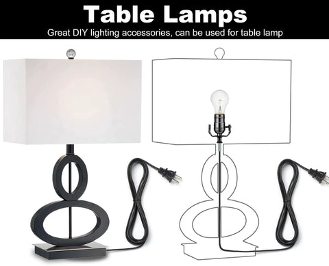 Black Lamp Wiring Kit For DIY Repairs 12 Ft Lamp Cord Replacement with modern base and bulb outline for table lamps.