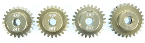 Beefy Aluminum Pinion Gear Set for RC Cars and Trucks, 48 Pitch with 32T 33T 34T 35T, Fits 540 And 550 Size Motors With One Eighth Inch Output Shaft, Includes Four Set Screws