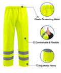 Tough As Nails High Visibility Reflective Rain Suit Set With Waterproof Jacket And Pants For Construction And Road Work Crews Featuring Sealed Seams And Breathable Polyester Shell For All Season Weather, featuring elastic drawstring waist and adjustable hems.