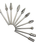 Rotary Burr Set 10 Piece Tungsten Carbide Double Cut Bits For Woodworking Engraving And Carving Grinder Tool Heads Pro