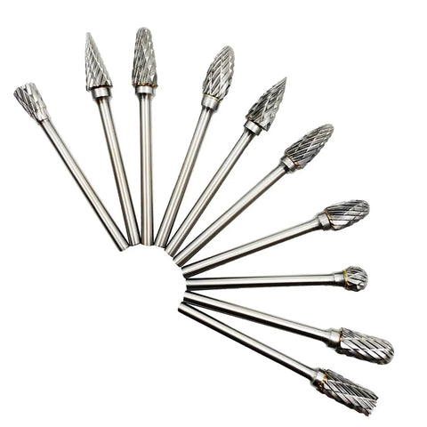 Rotary Burr Set 10 Piece Tungsten Carbide Double Cut Bits For Woodworking Engraving And Carving Grinder Tool Heads Pro