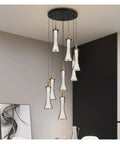 Modern Black Creative Pendant Lamp Pretty Waist LED Light for Duplex Living Room Staircase Loft Restaurant (Colour: 1Light Size: Neutrallight4000K) with 8 hanging lights.