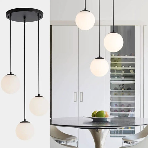 Globe Pendant Light for Kitchen Island 3 Light Milk Glass White Frosted Sphere Ceiling Fixture Hanging Lamp