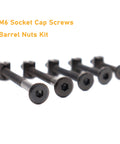 Crib Screws Kit M6 1.0 Black Hex Socket Cap Bolts 40mm 50mm 60mm angle view with Barrel Nuts for Bed Frame use