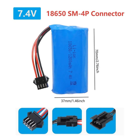 2 Pack 7.4V 1200mAh Li-ion Battery Pack For RC Drones And Remote Control Cars With SM-4P Plug And Charger Cable