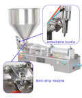 Close-up of the Pro Grade Semi Automatic Liquid And Paste Dispenser Pneumatic Piston Filling Machine with 30L stainless steel hopper.