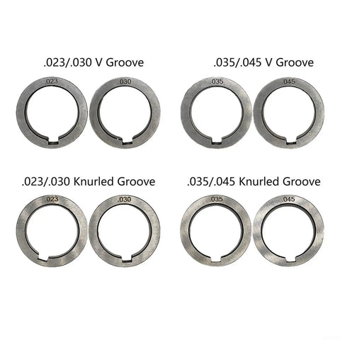 Knurled V Groove Wire Feed Drive Roller For MIG Welders Bearing Steel Build Fits Clarke SIP Models showing 4 rollers in different sizes.
