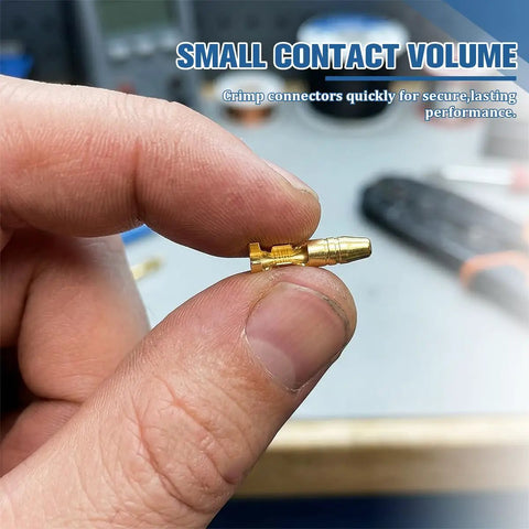 Top Tier 50 Set Double Bullet Wire Connectors For Cars Trucks And RVs Featuring Heavy Duty Brass Terminals With Silicone Insulation Sleeves male brass crimp connector held by hand