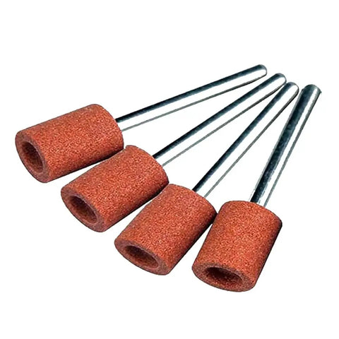 Four pieces from Fifty Piece Ten Millimeter Cylindrical Grinding Stone Set With One Eighth Inch Shank For Your Everyday Rotary Tools Pro Grade Aluminum Oxide