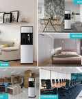 Freestanding Floor Loading Water Cooler With Instant Ice Cold And Piping Hot Settings Smooth Push Button Operation in living room and office settings.