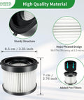 Diagram of Three Pack HEPA Filter Kit For M18 Compact Vacuum 0882-20 Replacement 49-90-0160 49-90-1951 with dimensions.