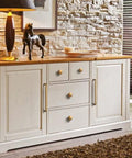 White wooden sideboard with 5 Inch Hole Center Antique Brass Cabinet Pulls Zinc Alloy Kitchen Drawer Pulls 6 Pack