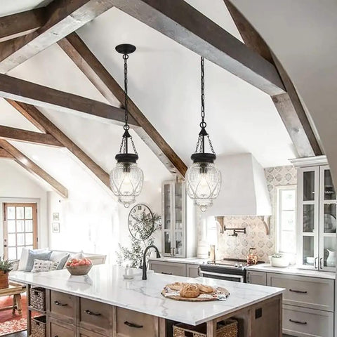 Black Glass Pendant Light For Kitchen Island Lighting And Dining Room, Farmhouse Vintage Ceiling Fixture With Solid Glass Shade
