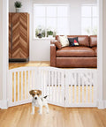 Wooden Freestanding Foldable Pet Gate for Dogs 24 Inch High 3 Panels Step Over Fence for Doorways in living room setting